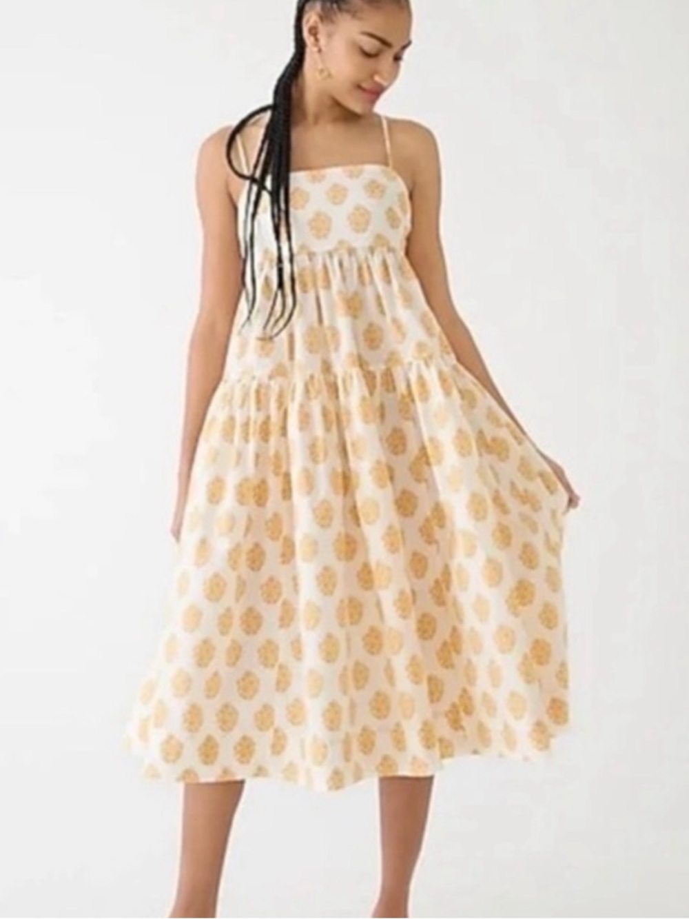 J Crew 100% Cotton Tie Back Tiered Dress Floral Block Print Dress Size 6